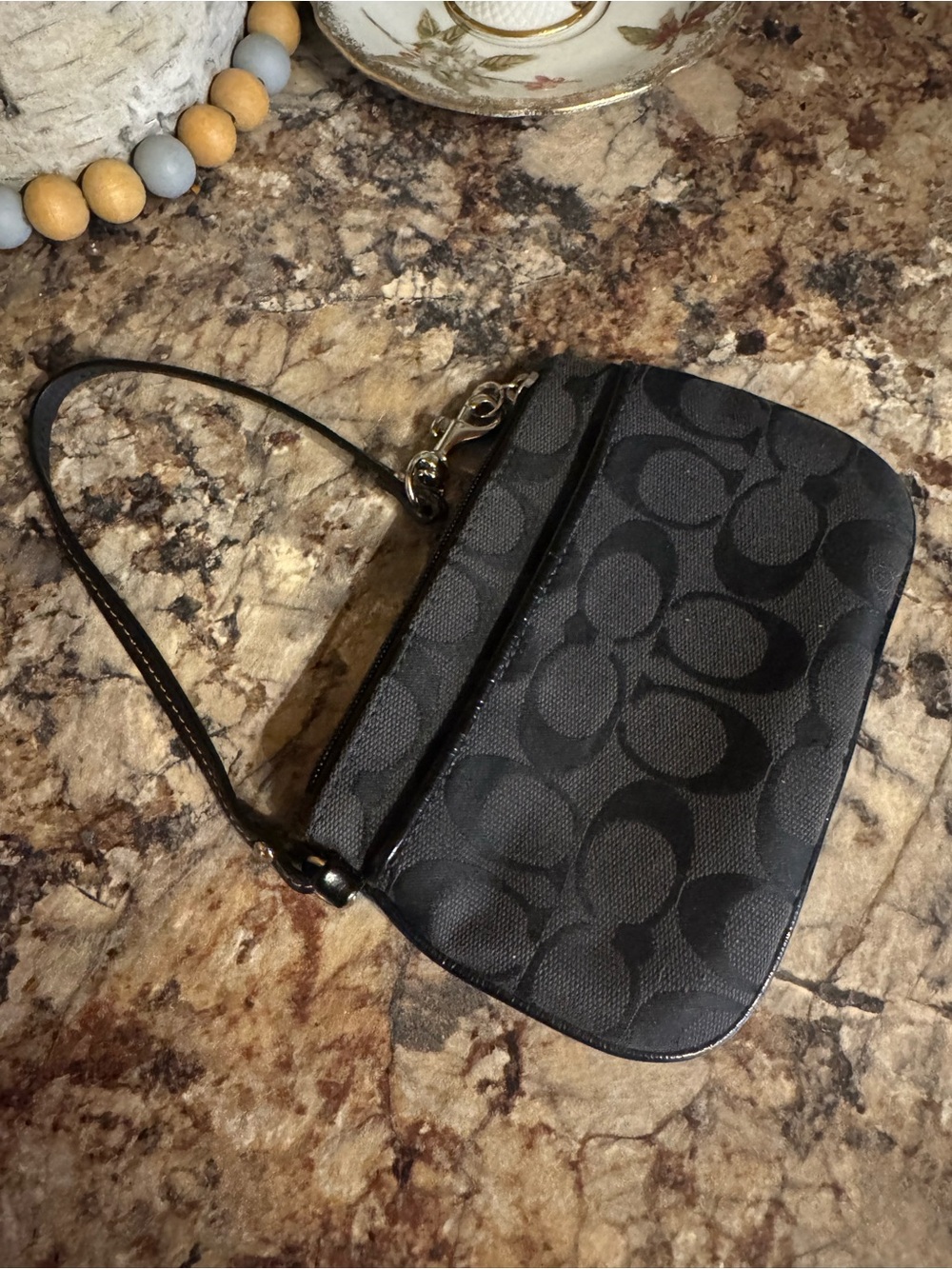 Coach Black Signature Canvas Mini Wristlet